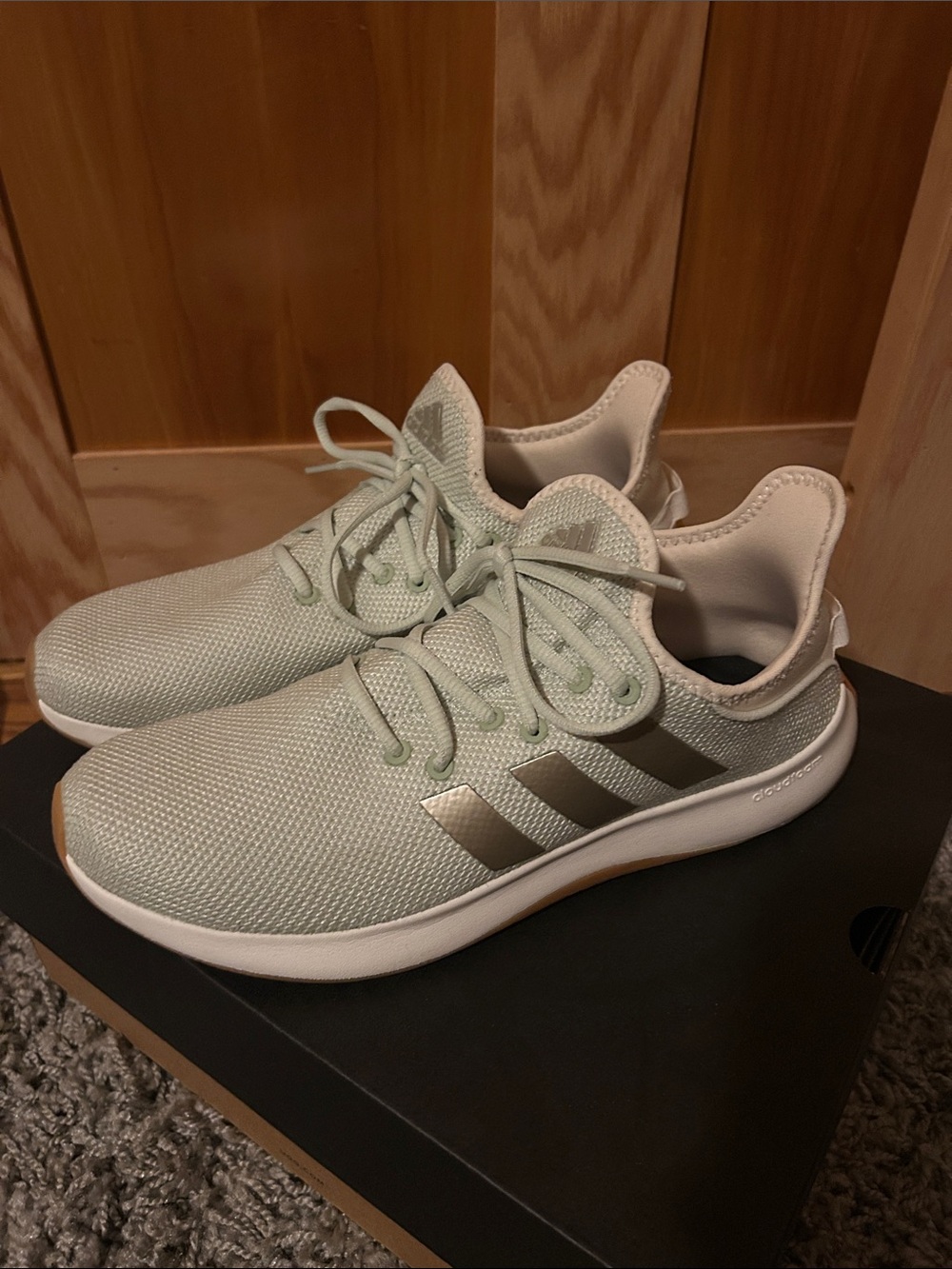 adidas Pale Mint Knit Lace-Up Sneakers with Tan Accents